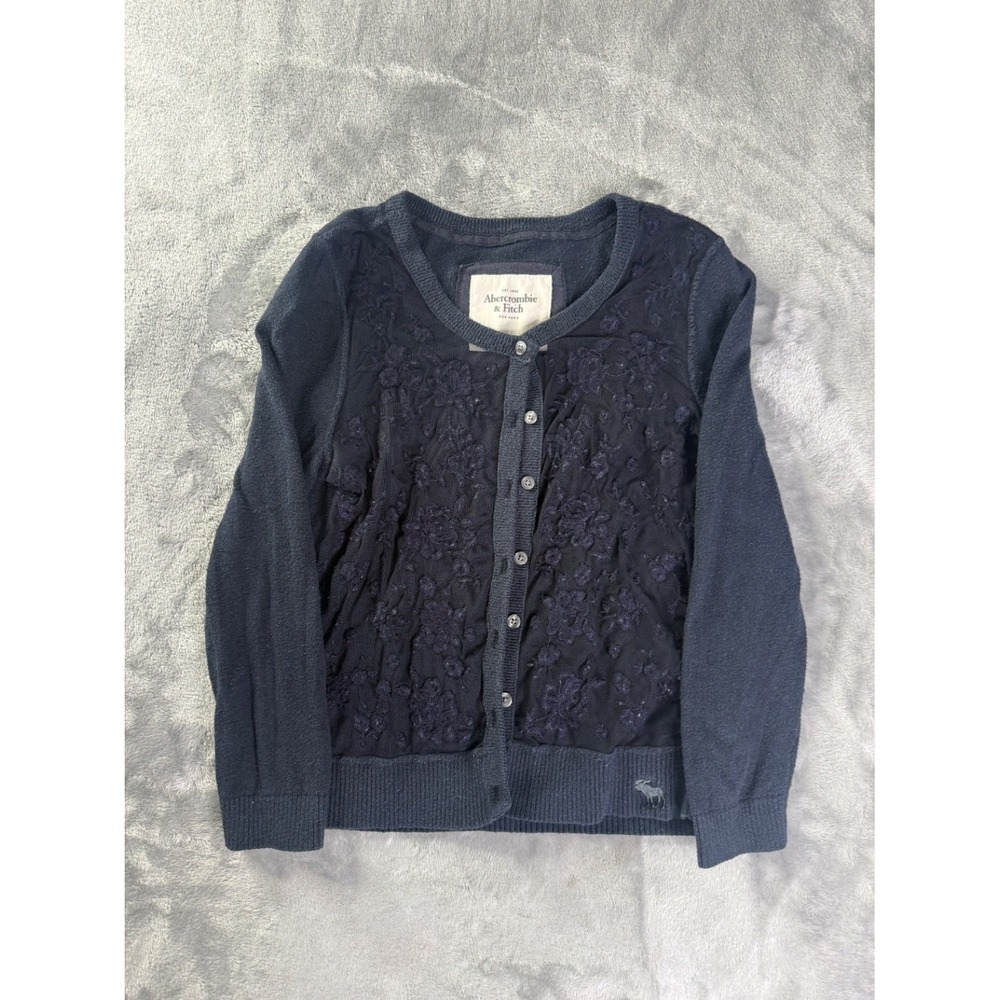 Abercrombie & Fitch Sweater Womens S Blue Floral Long Sleeve Embroidered Logo